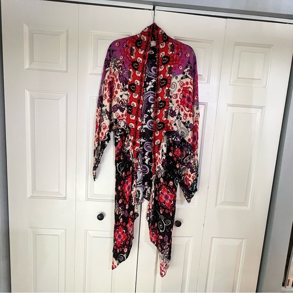 Free People Boho Floral Paisley Multicolor Open Back Wing Sleeve Kimono OSFA - Picture 1 of 8